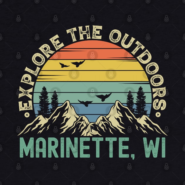 Marinette, Wisconsin - Explore The Outdoors - Marinette, WI Colorful Vintage Sunset by Feel Good Clothing Co.